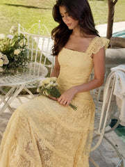 Tiered Vertical Lace Maxi Dress with Square Neckline