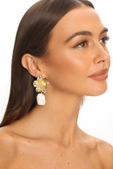 Araminta Floral Pearl Drop Earrings Gold