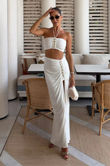Coastline | White Ruched Maxi Skirt With Split