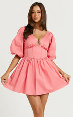 Amalie The Label - Ray Long Sleeve Corset Panel Mini Dress - In Berry
