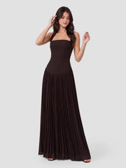 Pleated Halter Maxi Dress