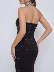Hand-Embellished Halter-Neck Maxi Dress