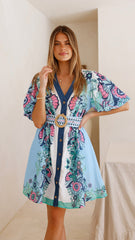 Dali Mini Dress - Island Bloom Blue