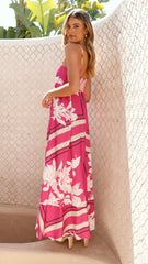 Kaethe Maxi Dress - Hot Pink Print