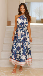 Hadas Maxi Dress - Blue/White Print