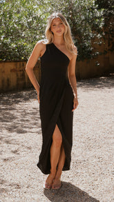 Clara One Shoulder Maxi Dress - Black
