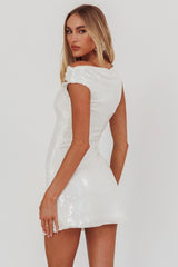 Country Club Cowl Neck Mini Dress Sequin White