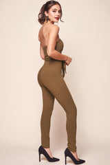 Payton Strapless Waist Tie Bodycon Jumpsuit Khaki