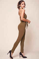 Payton Strapless Waist Tie Bodycon Jumpsuit Khaki