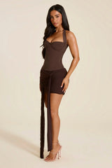 he Zadie Ruched Mini Skirt in Brown
