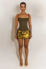 The Teyana Sequin Mini Skirt Olive Green