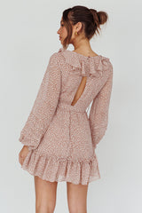 Marcheline Balloon Sleeve Waist Tie Dress Sprinkle Print Pink