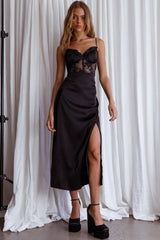 Trophy Lace Bodice Midi Dress Black
