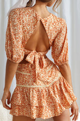 Belong Together Puff Sleeve Open Back Crop Top Floral Print Sun