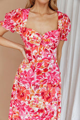 Montebello Puff Sleeve Maxi Dress Floral Pink/Orange