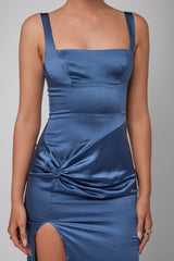 Kristin Knotted Waist Split Midi Dress Navy