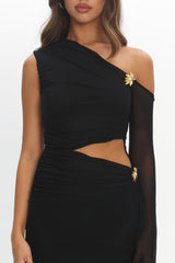 Prima One Shoulder Cut-Out Maxi Dress Black
