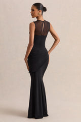 Lyssy | Black High-Neck Maxi Dress With Mesh-Detail
