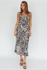 Turin V-Neckline Print Midi Dress Black