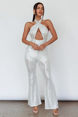 Moon In Leo Halterneck Jumpsuit Silver