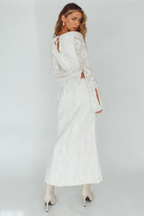 Kalia Long Sleeve Lace Midi Dress Cream