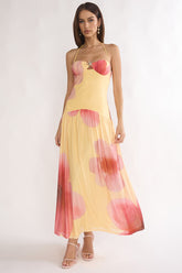 Justyne Drop Waist Halter Maxi Dress Floral Yellow