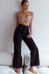 Villa Laguna Twist Bust Long Sleeve Crop Top Beige