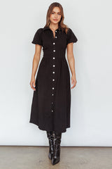 Zurich Pleated Waist Midi Dress Black