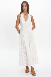 Claudette Halterneck Lace Trim Maxi Dress White