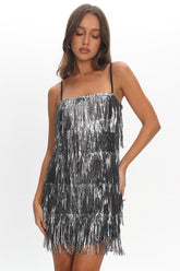 New York Nights Sequin Fringe Mini Dress Black