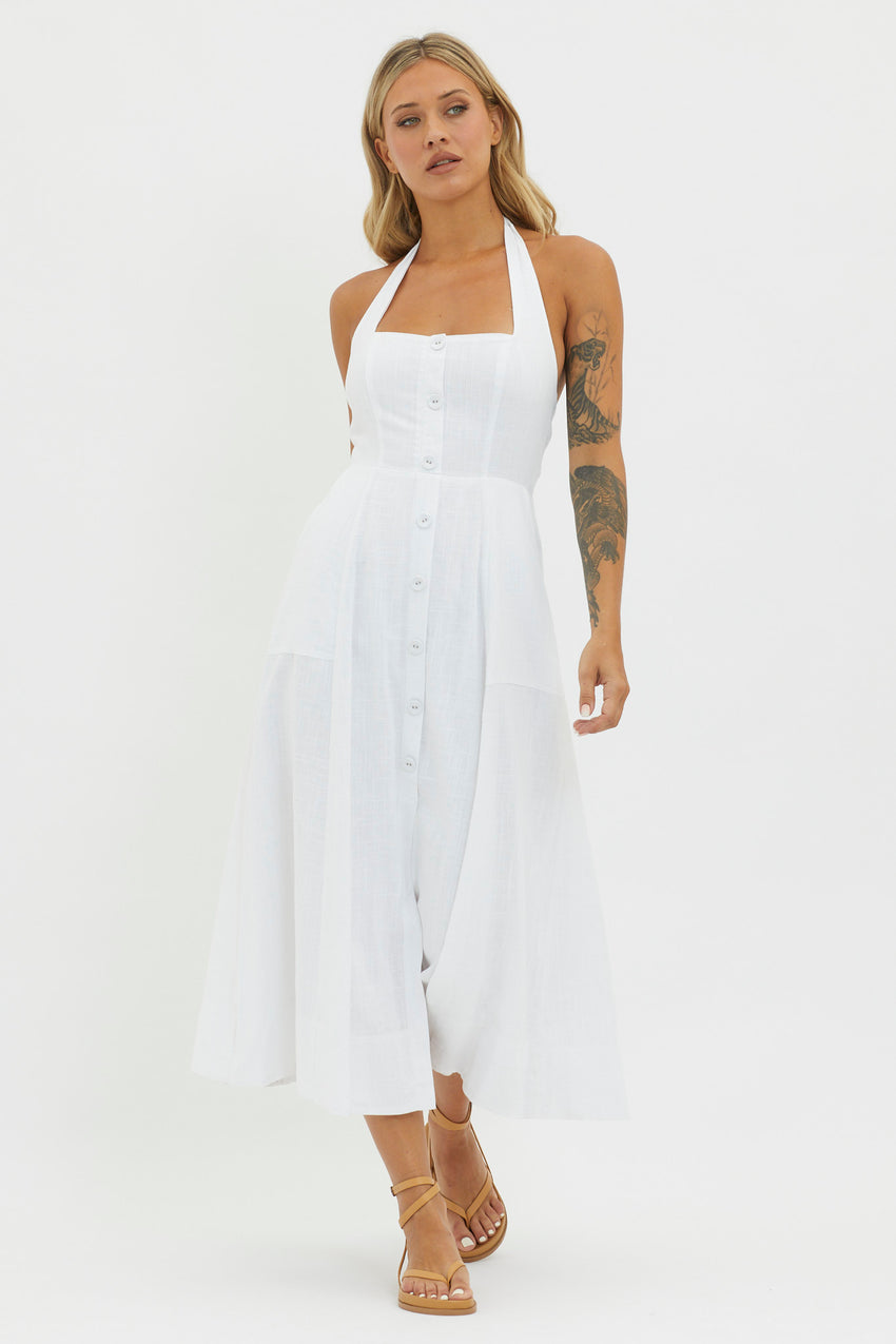 Marybeth Halterneck Midi Dress White