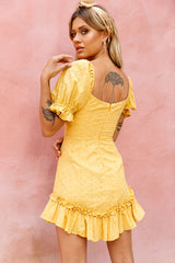 Hayden Puff Sleeve Eyelet Embroidery Dress Yellow