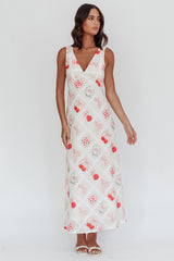 Coucou V-Neckline Maxi Dress Print Beige