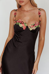 Rose Garden Floral Applique Midi Dress Black