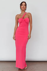 Trinny One-Shoulder Ruched Back Midi Dress Hot Pink