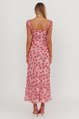 Femme Belle Ribbon Trim Maxi Dress Floral Pink