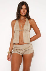 Hidden Gem Knit Booty Shorts Gold