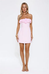 Rosette Strapless Mini Dress Pink