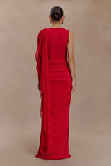 Amandine Ruched Slinky Maxi Dress - Ruby