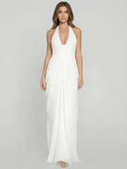 Sculpted Cascade Draped Stretchy Halter Gown