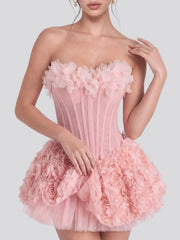 Floral Applique Strapless Corset Mini Dress
