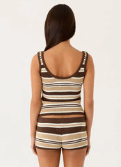 Helia Knit Top - Chocolate Olive Stripe