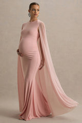 Currant | Pink Crew-Neck Maternity Maxi Dress With Cape