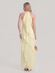 Halterneck Flowy Tiered Ruffle Maxi Dress