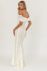 Enigma Off-Shoulder Maxi Dress Lace Cream