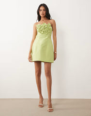 ASOS LUXE bandeau linen corsage detail mini dress in pistachio