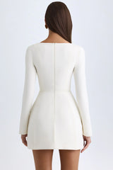 Square-Neck Structured Tulip Mini Dress In Vanilla