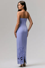 Samara | Purple Bandeau Maxi Dress With Cut-Out Crochet Hem