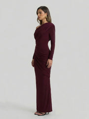 Asymmetric-Neck Maxi Dress With Ruched Detailing