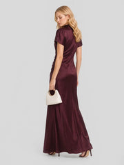High Boat Neck Stain Maxi Dress With Ruched Detailing